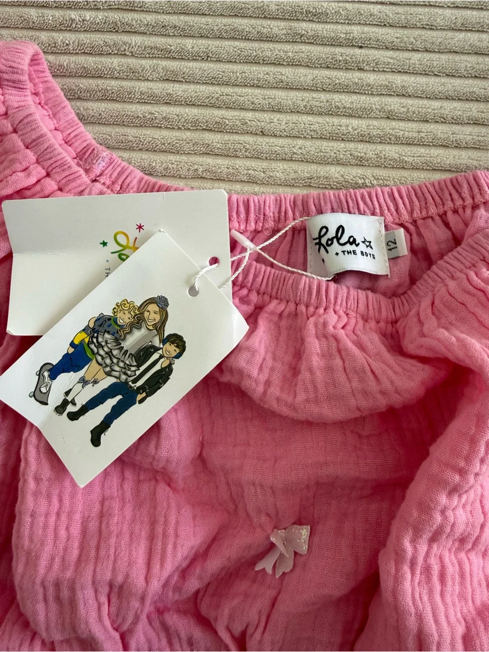 Lola + The Boys Pink Muslin Two-Piece Bow Appliqué Set